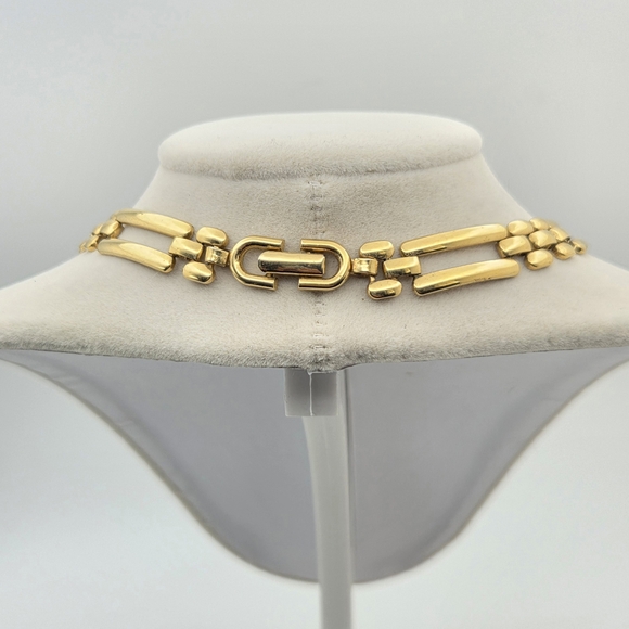 Monet Gold-Tone Ladder Link Choker Necklace 16" - 80s Vintage - Picture 4 of 12
